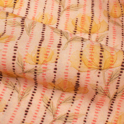 Peach And Pastel Orange Floral Pattern Digital Print Viscose Muslin Fabric (Width 56 Inches)