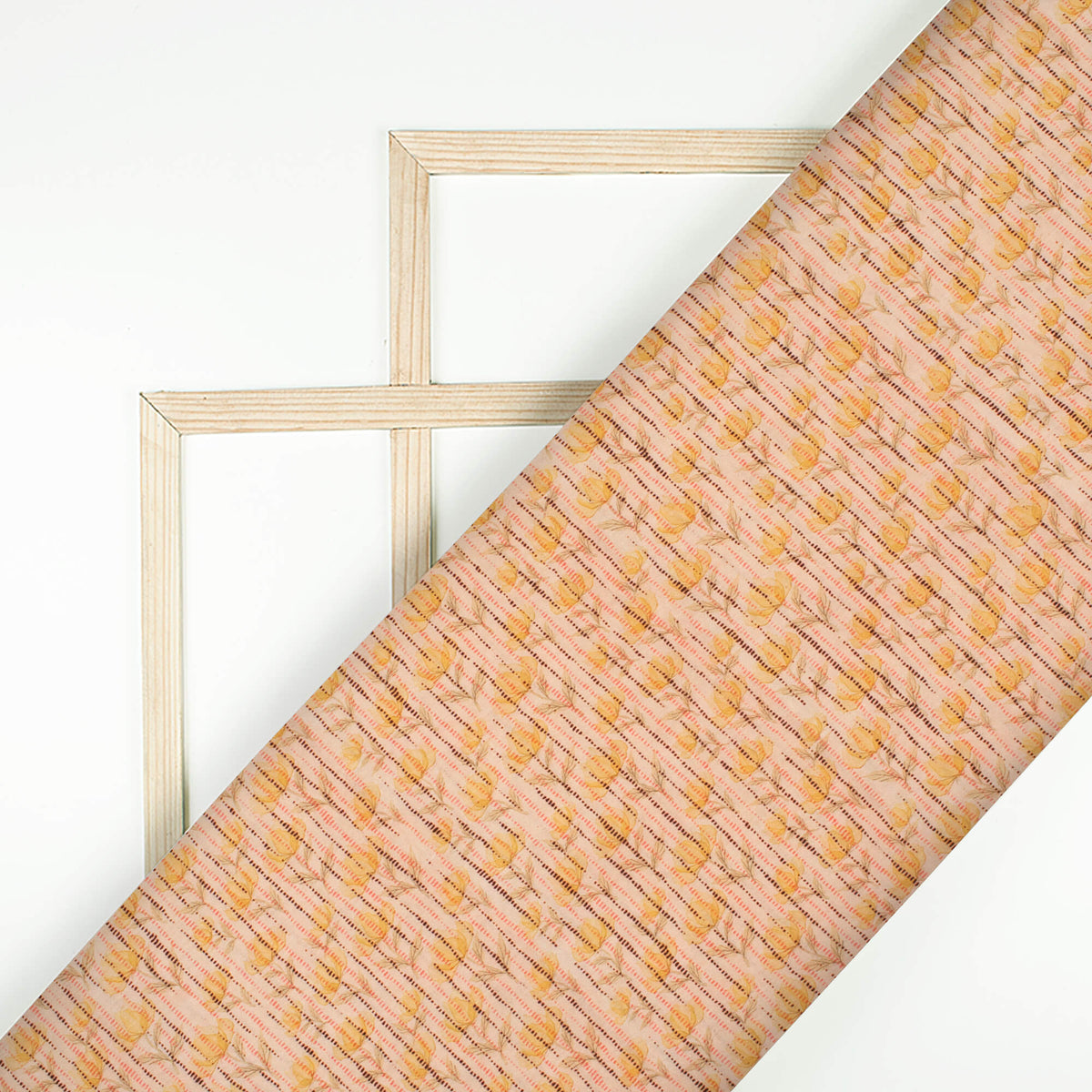 Peach And Pastel Orange Floral Pattern Digital Print Viscose Muslin Fabric (Width 56 Inches)