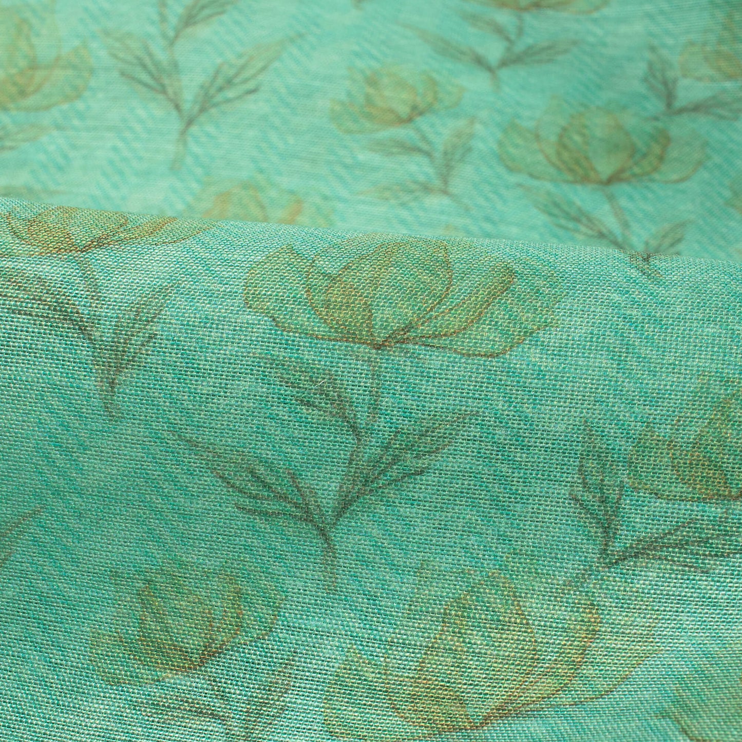 Mineral Green Floral Pattern Digital Print Suhana Chanderi Fabric