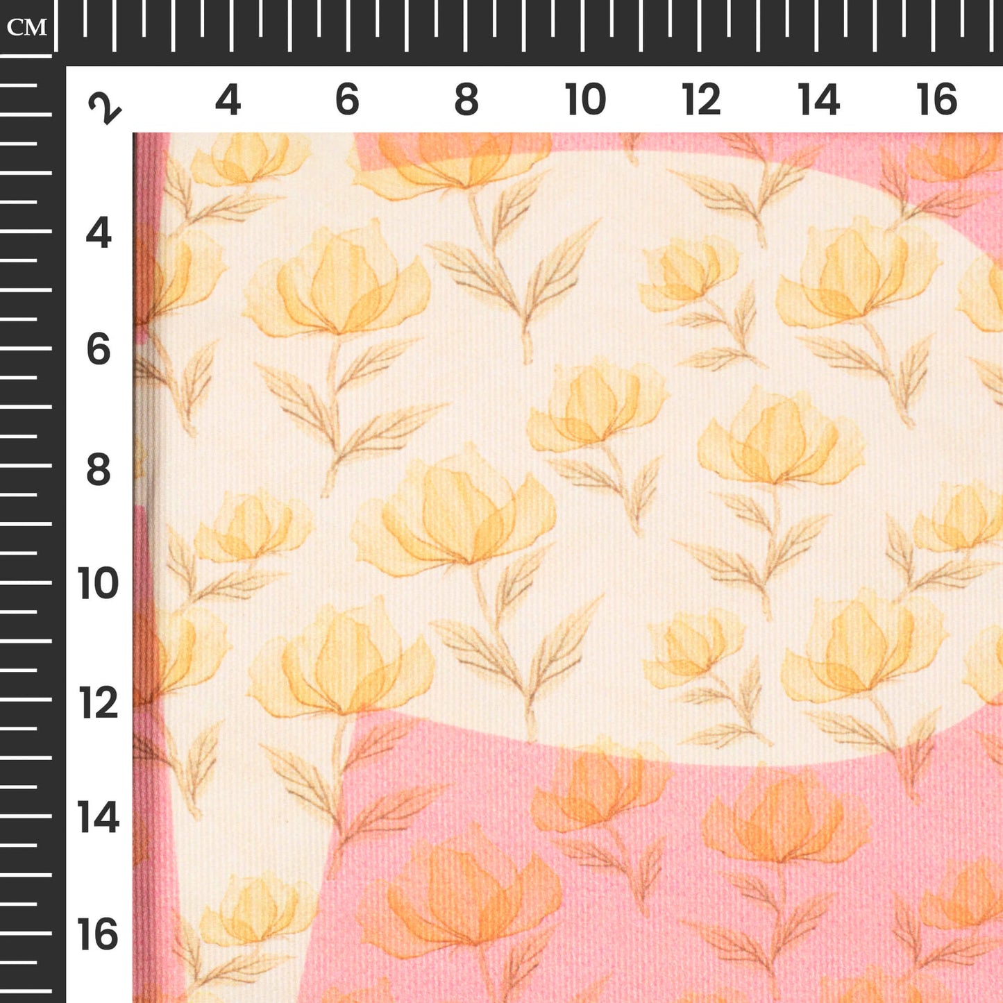 Cream and Taffy Pink Floral Pattern Digital Print Twill Fabric (Width 56 Inches)