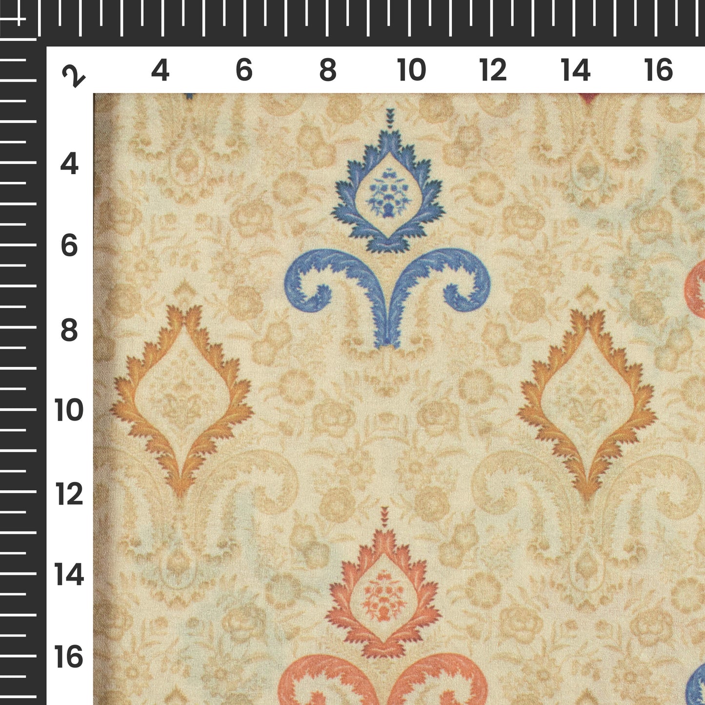 Beige And Blue Ethnic Pattern Digital Print Art Silk Fabric