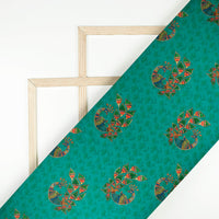 Peacock Green And Red Madhuvanii Pattern Digital Print Suhana Chanderi Fabric