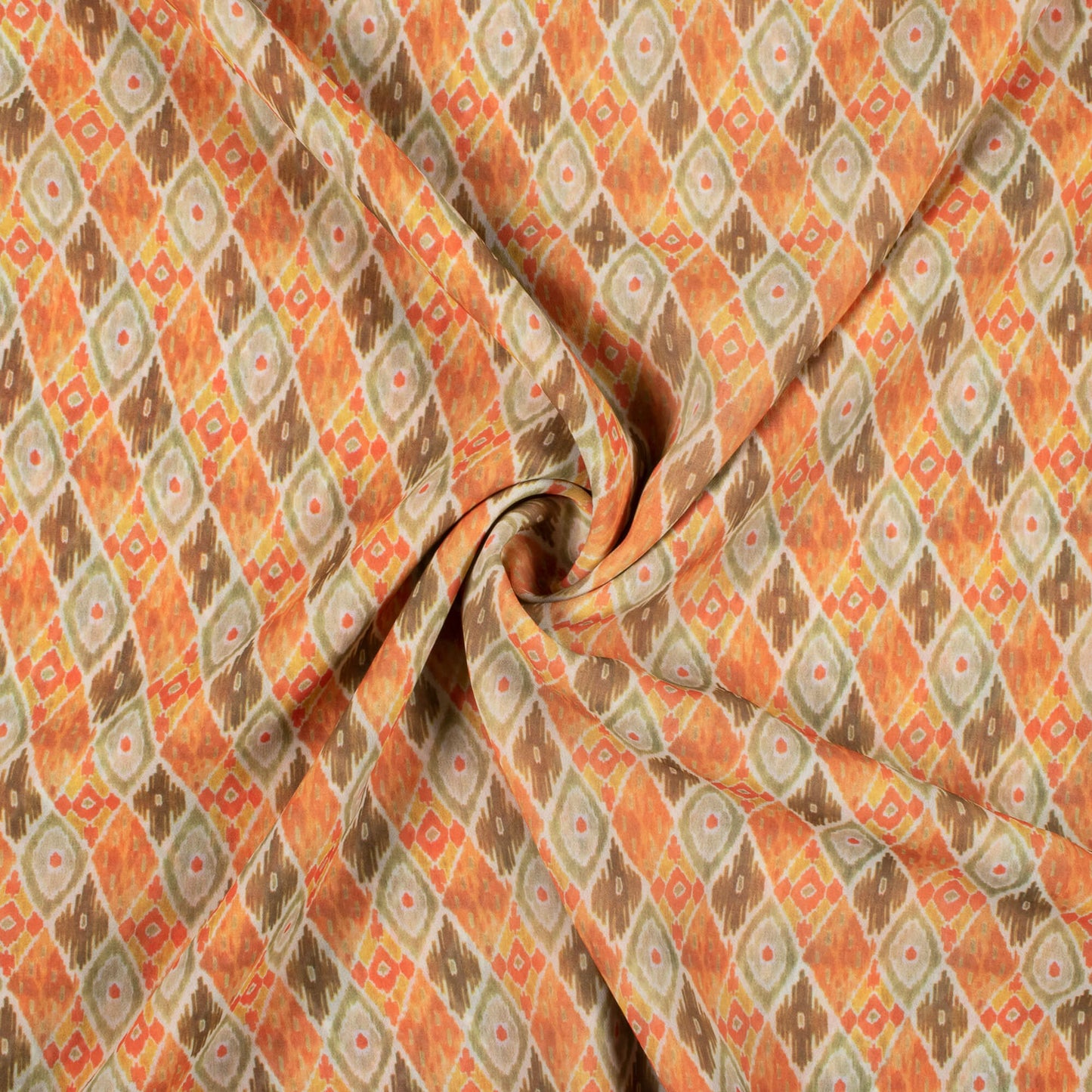 Laurel Green And Orange Ethnic Pattern Digital Print Georgette Fabric