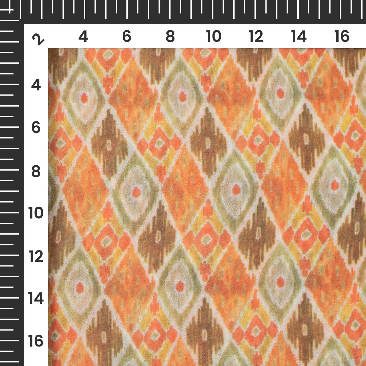 Laurel Green And Orange Ethnic Pattern Digital Print Georgette Fabric