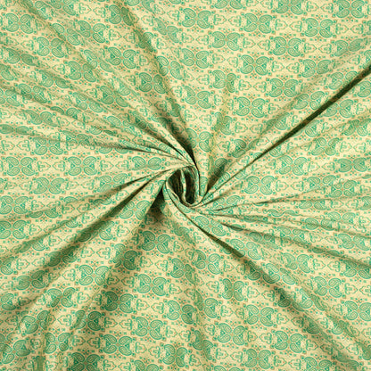 Oyster Beige And Green Paisley Pattern Digital Print Suhana Chanderi Fabric (Width 56 Inches)