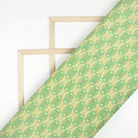 Oyster Beige And Green Paisley Pattern Digital Print Suhana Chanderi Fabric (Width 56 Inches)