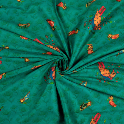 Peacock Green And Red Madhuvanii Pattern Digital Print Suhana Chanderi Fabric