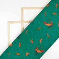 Peacock Green And Red Madhuvanii Pattern Digital Print Suhana Chanderi Fabric