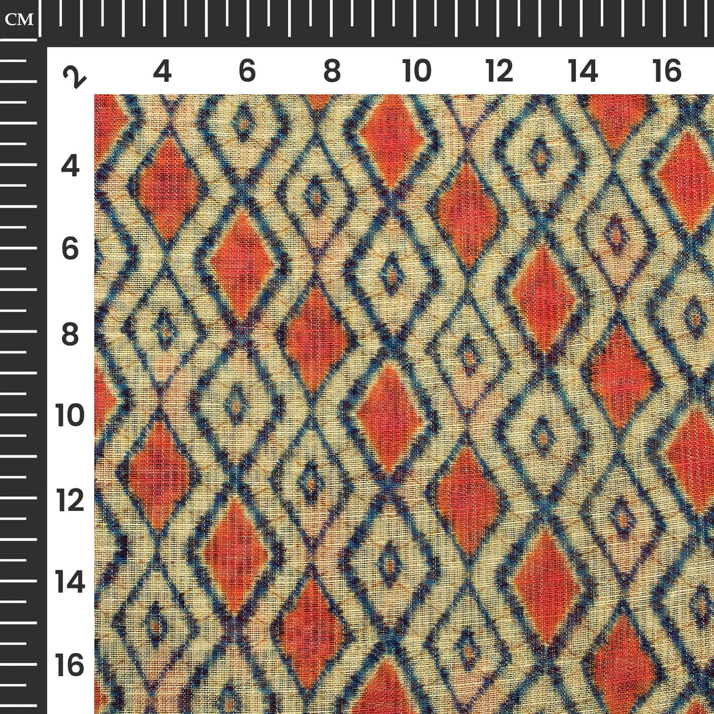 Oyster Beige And Red Geometric Pattern Digital Print Chanderi Fabric