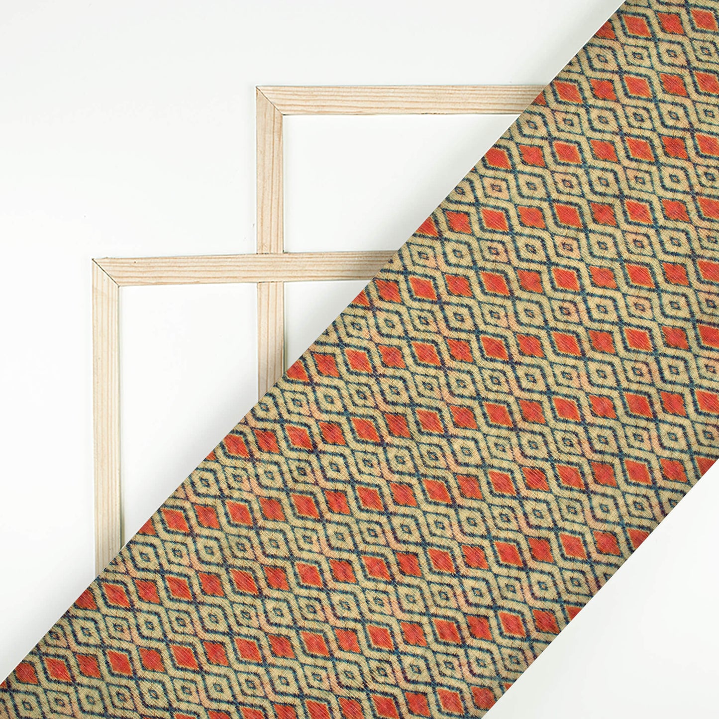 Oyster Beige And Red Geometric Pattern Digital Print Chanderi Fabric