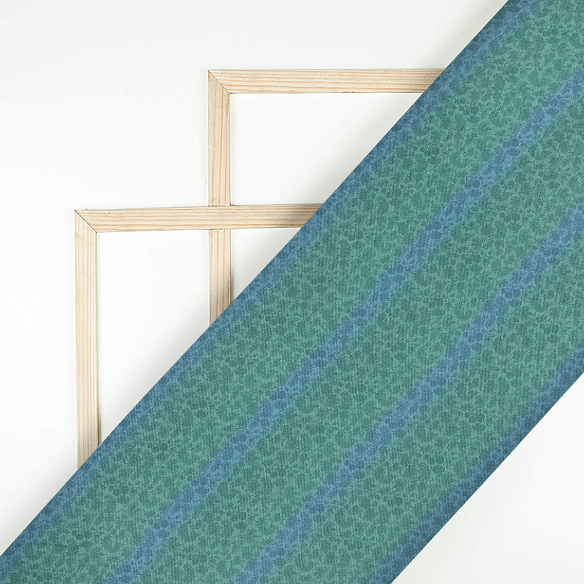 Laurel Green  And Yale Blue Floral Pattern Digital Print  Pashmina Fabric