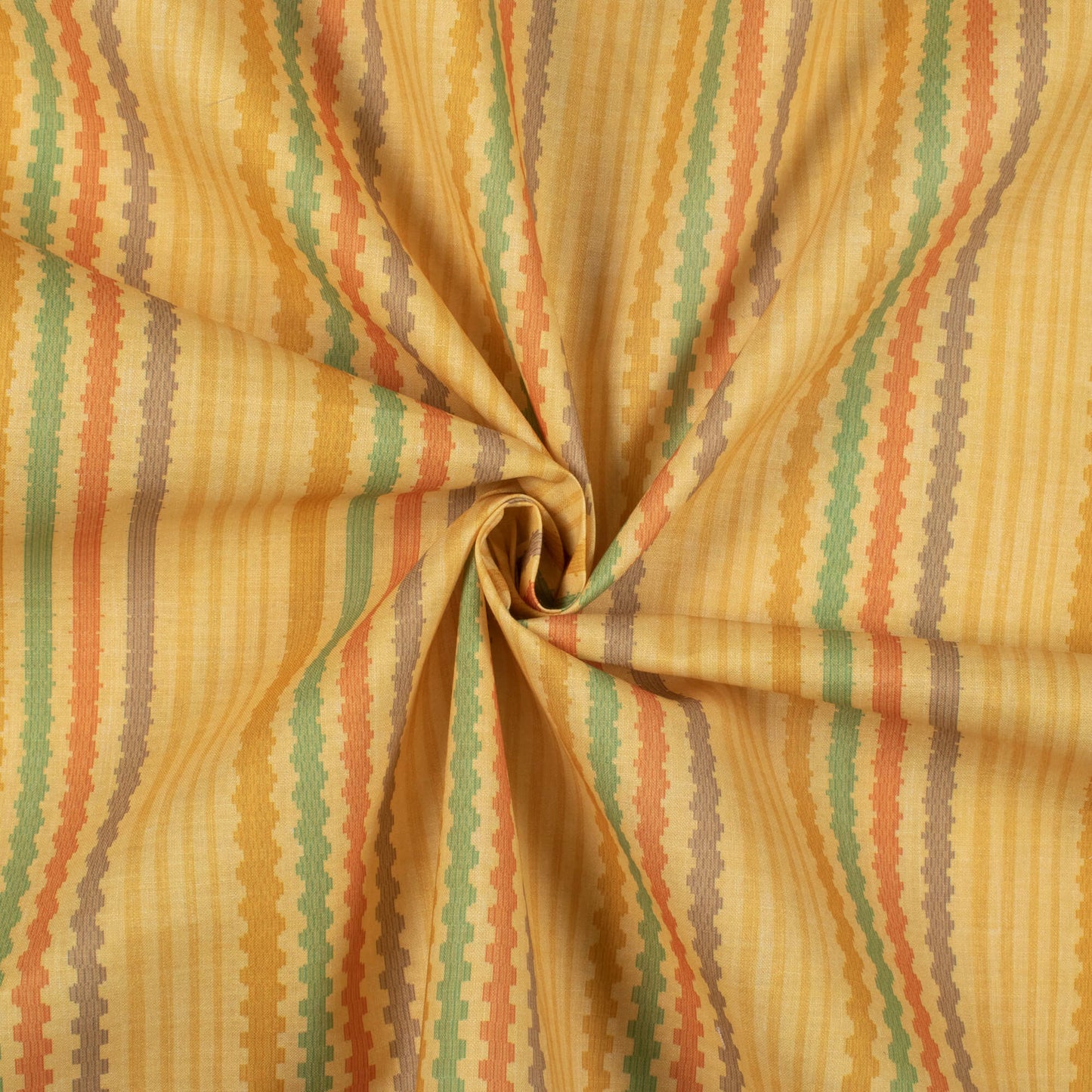 Royal Yellow And Green Stripes Pattern Digital Print Linen Textured Fabric (56 Inches)