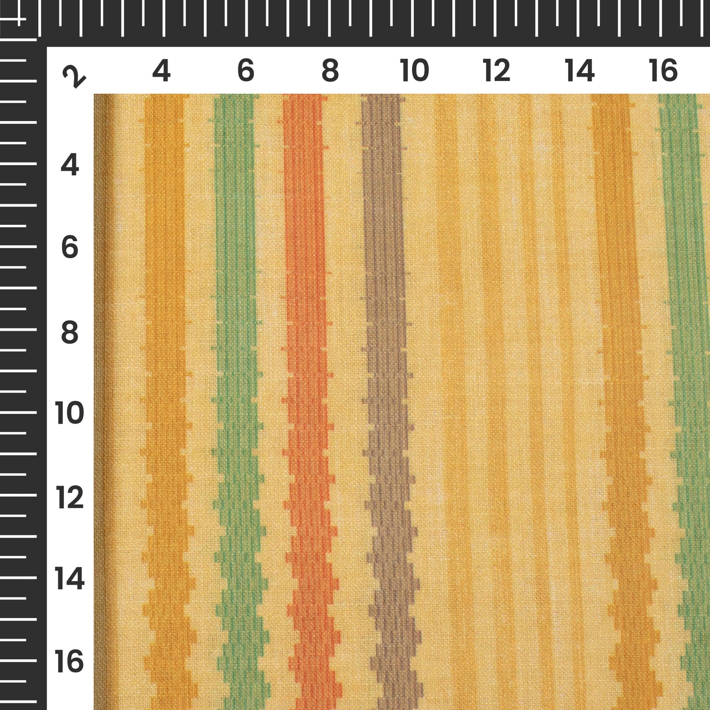 Royal Yellow And Green Stripes Pattern Digital Print Linen Textured Fabric (56 Inches)