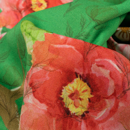 Forest Green And Pink Floral Pattern Digital Print Ultra Premium Butter Crepe