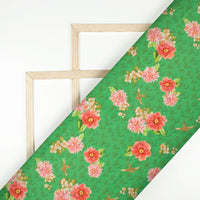 Forest Green And Pink Floral Pattern Digital Print Ultra Premium Butter Crepe