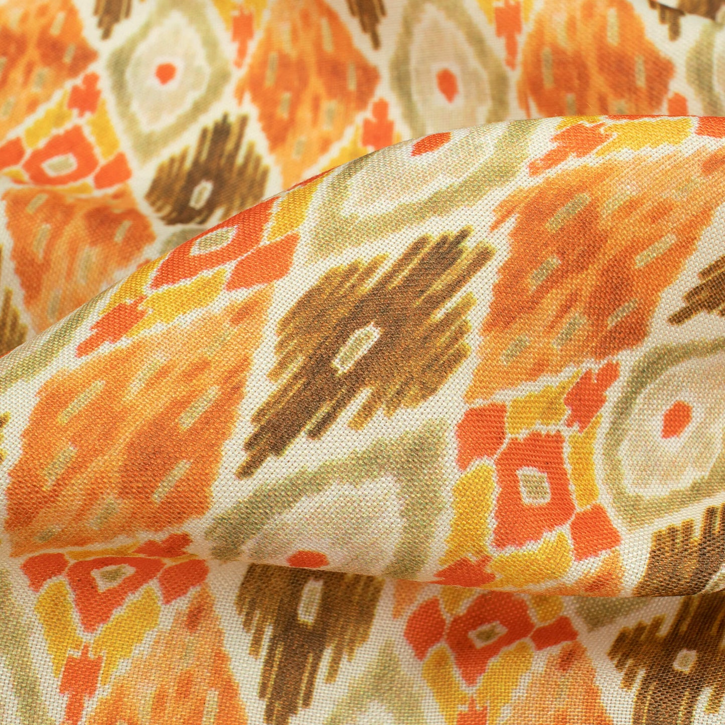 Laurel Green And Orange Ethnic Pattern Digital Print Rayon Fabric