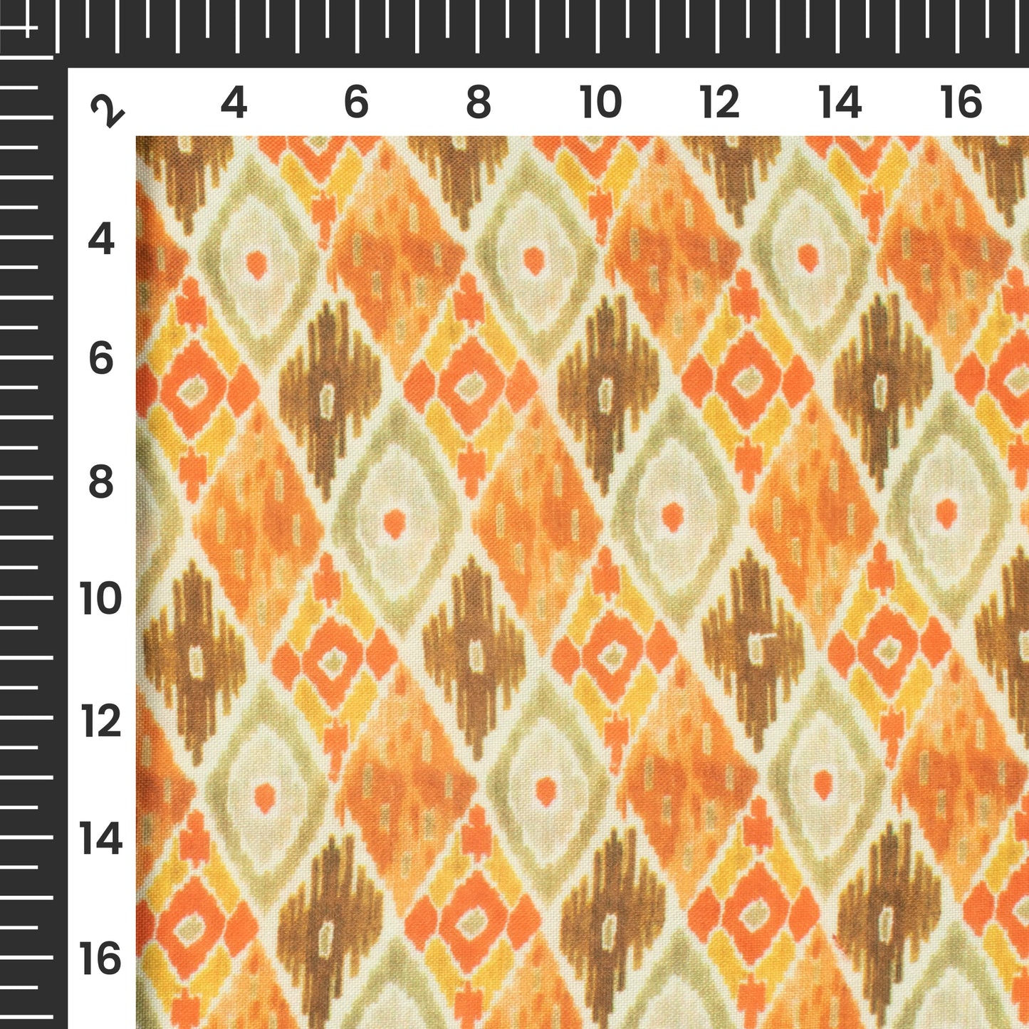 Laurel Green And Orange Ethnic Pattern Digital Print Rayon Fabric