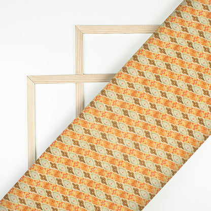 Laurel Green And Orange Ethnic Pattern Digital Print Rayon Fabric
