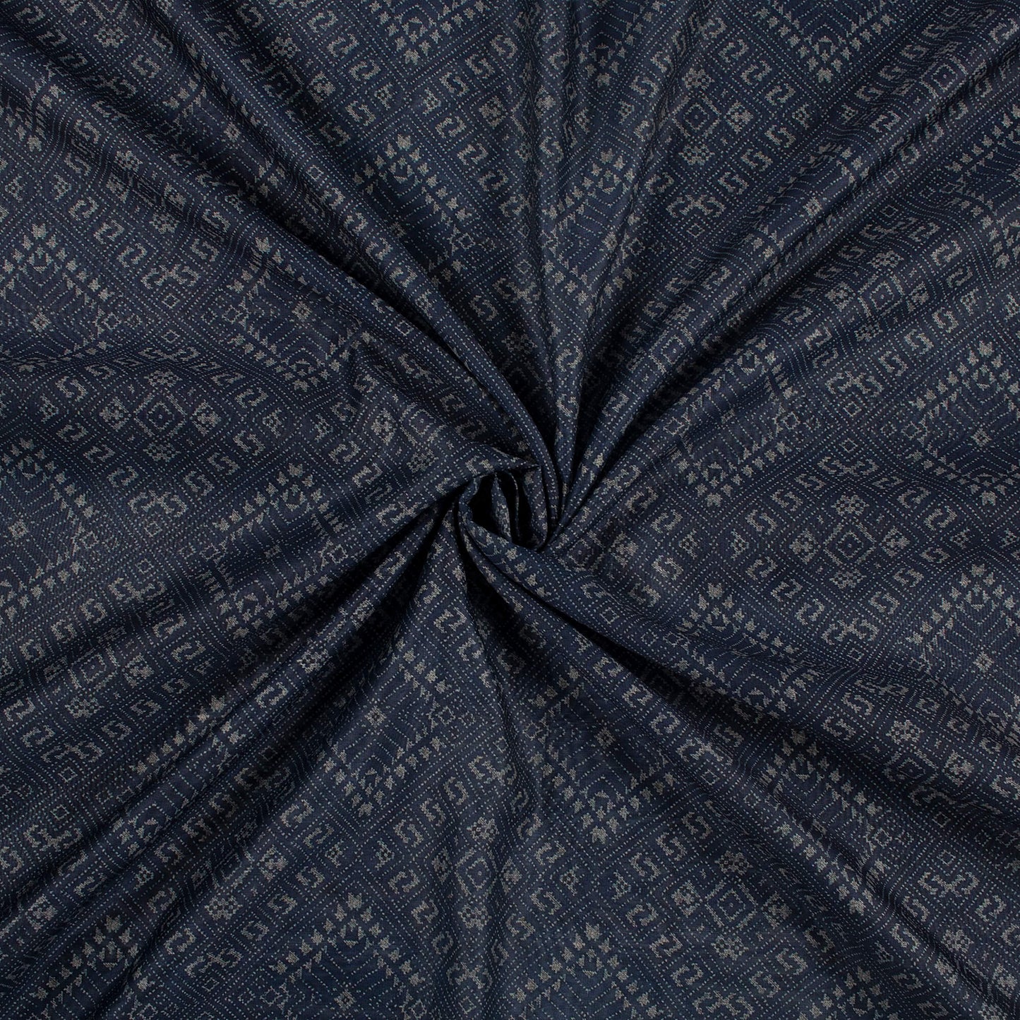 Navy Blue And Grey Ethnic Pattern Digital Print Chanderi Fabric (Width 34 Inches)