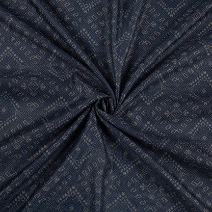 Navy Blue And Grey Ethnic Pattern Digital Print Chanderi Fabric (Width 34 Inches)
