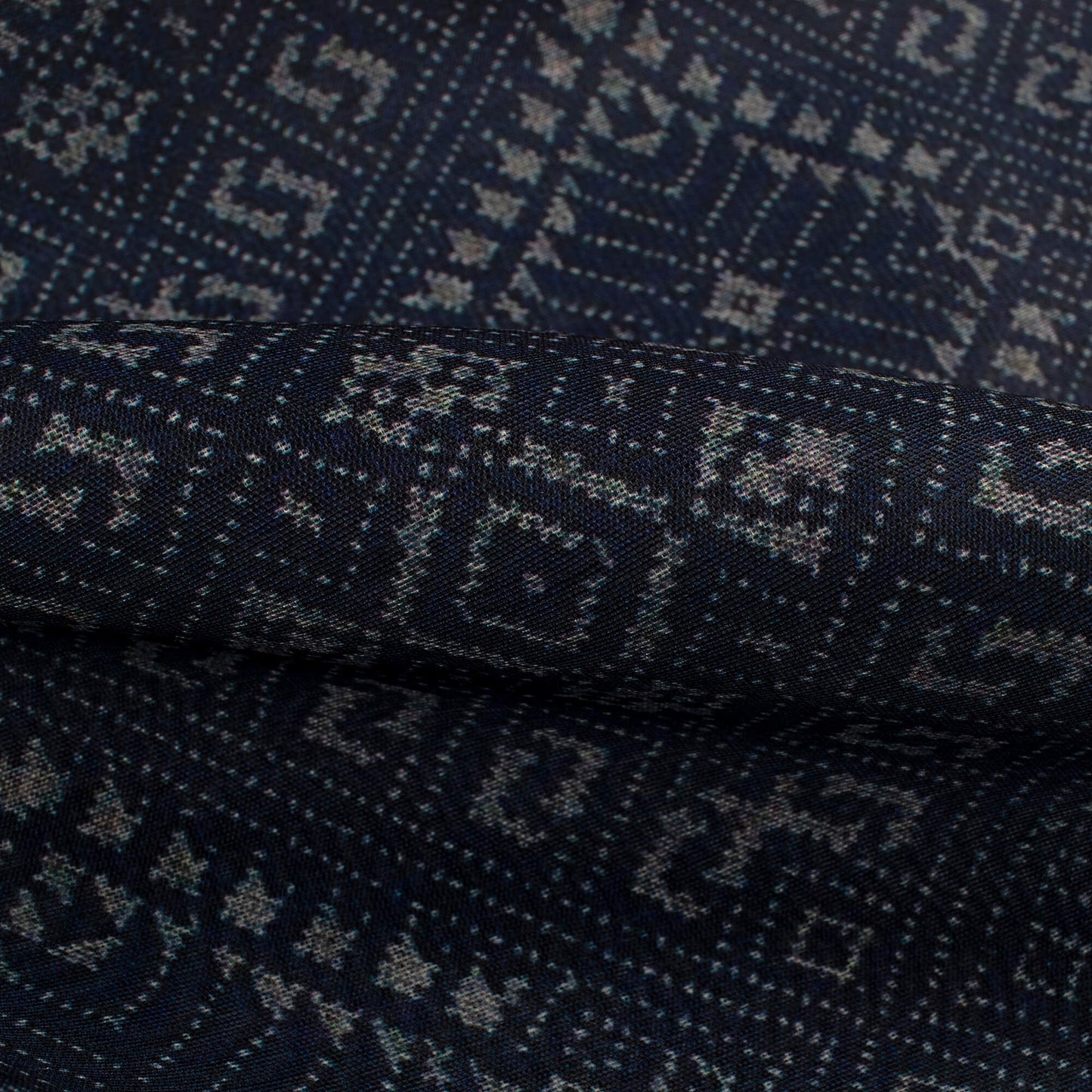 Navy Blue And Grey Ethnic Pattern Digital Print Chanderi Fabric (Width 34 Inches)