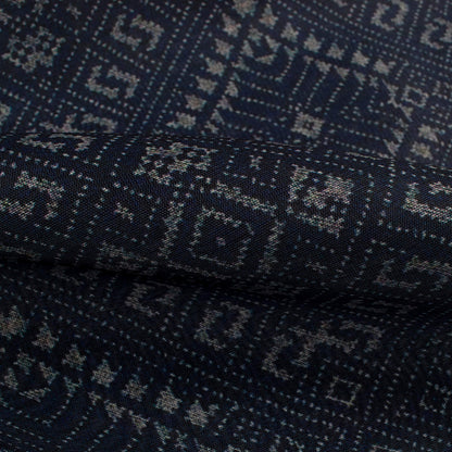 Navy Blue And Grey Ethnic Pattern Digital Print Chanderi Fabric (Width 34 Inches)