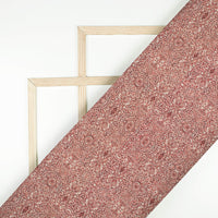 Red And White Traditional Pattern Digital Print Linen Textured Fabric (Width 56 Inches)