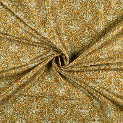 Dijon Yellow And Off White Ethnic Pattern Digital Print Crepe Fabric (Width 58 Inches)