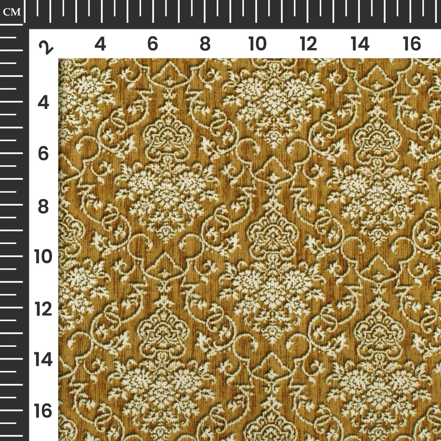 Dijon Yellow And Off White Ethnic Pattern Digital Print Crepe Fabric (Width 58 Inches)