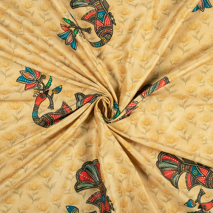 Ecru Beige And Red Madhuvanii Pattern Digital Print Suhana Chanderi Fabric