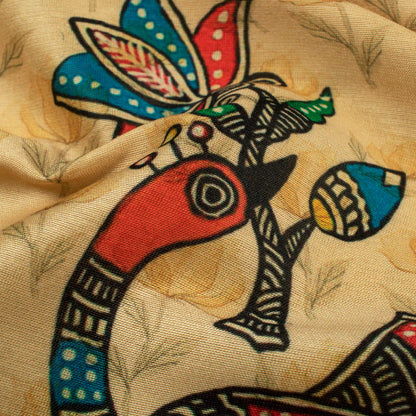 Ecru Beige And Red Madhuvanii Pattern Digital Print Suhana Chanderi Fabric