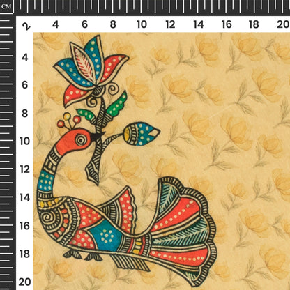 Ecru Beige And Red Madhuvanii Pattern Digital Print Suhana Chanderi Fabric