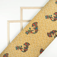 Ecru Beige And Red Madhuvanii Pattern Digital Print Suhana Chanderi Fabric