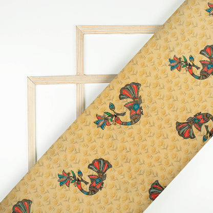 Ecru Beige And Red Madhuvanii Pattern Digital Print Suhana Chanderi Fabric