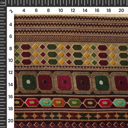 Peach And Red Floral Pattern Digital Print Viscose Chanderi Fabric