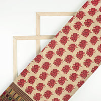 Peach And Red Floral Pattern Digital Print Viscose Chanderi Fabric