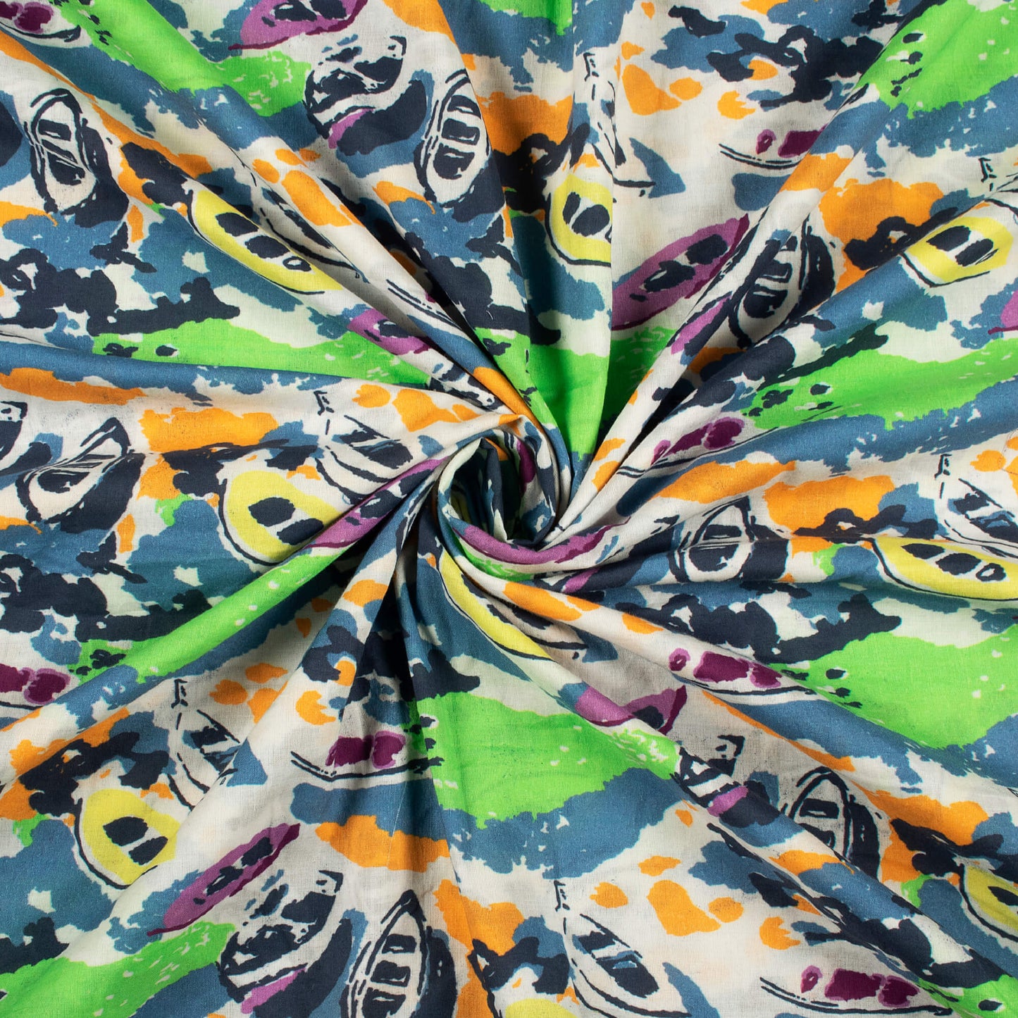 Multi-Color Abstract Pattern Digital Print Cotton Cambric Fabric