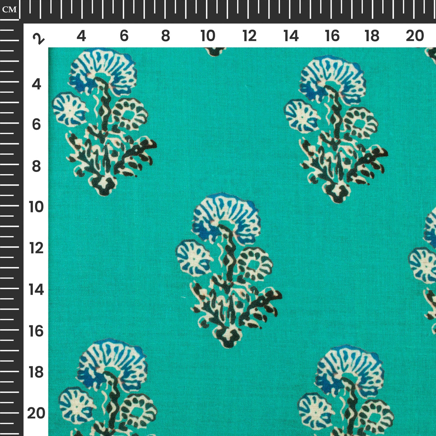 Peacock Green Floral Pattern Digital Print Poly Cambric Fabric