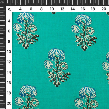 Peacock Green Floral Pattern Digital Print Poly Cambric Fabric