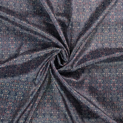 Navy Blue And Red Ethnic Pattern Digital Print Organza Satin Fabric
