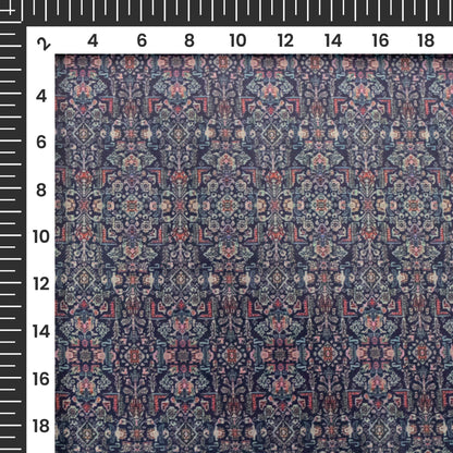 Navy Blue And Red Ethnic Pattern Digital Print Organza Satin Fabric