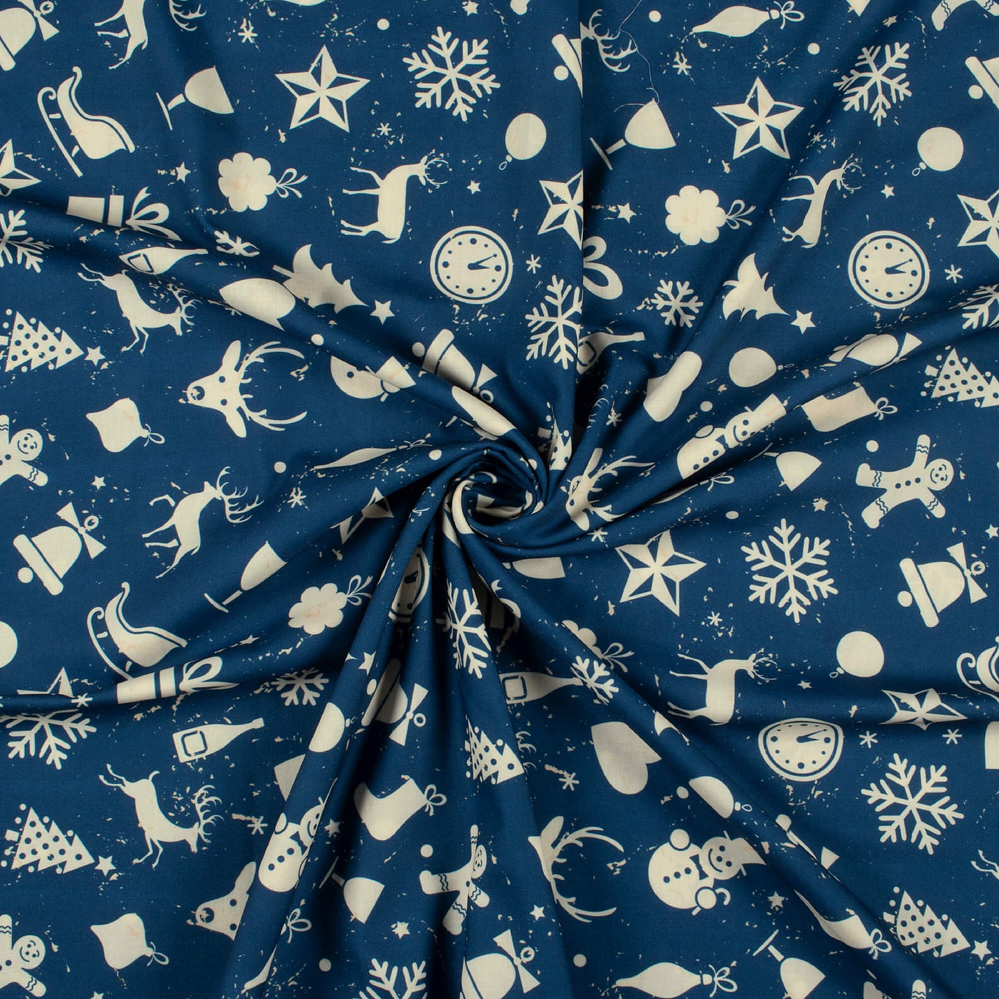 Aegean Blue And Cream Christmas Pattern Digital Print Rayon Fabric