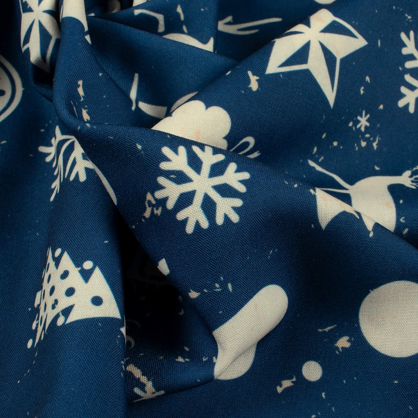 Aegean Blue And Cream Christmas Pattern Digital Print Rayon Fabric