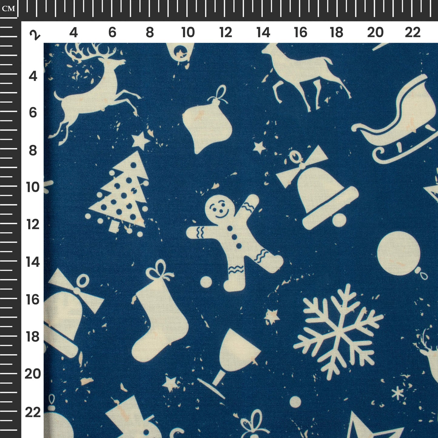 Aegean Blue And Cream Christmas Pattern Digital Print Rayon Fabric