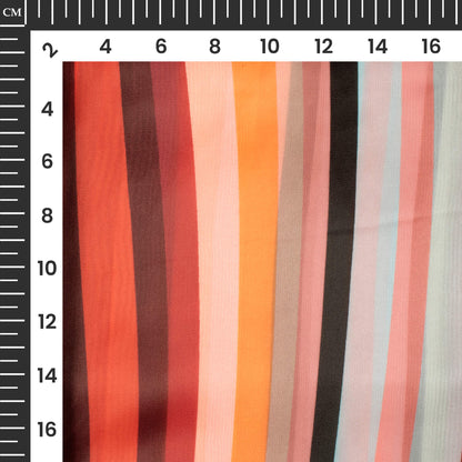 Multi-Color Stripes Pattern Digital Print Organza Satin Fabric