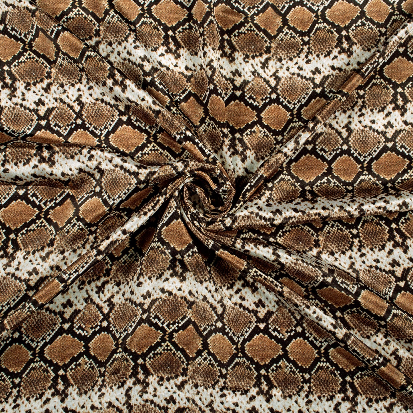 Black And Russet Brown Snake Animal Pattern Digital Print Crepe Silk Fabric