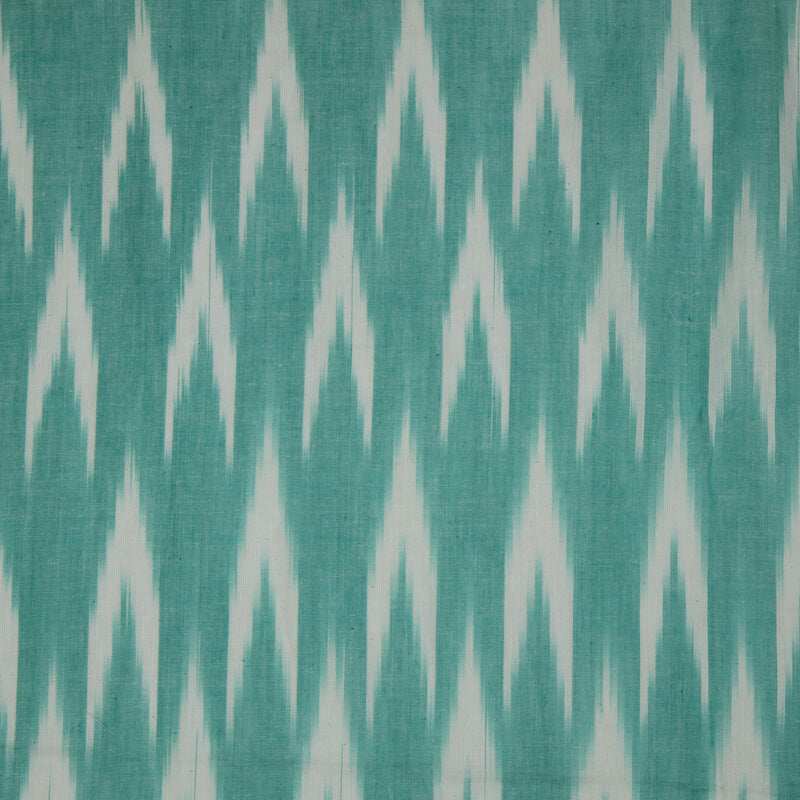 (Pre-Cut 1 Meter) Turquoise And White Weaved Bhagalpuri Ikat Cotton Fabric