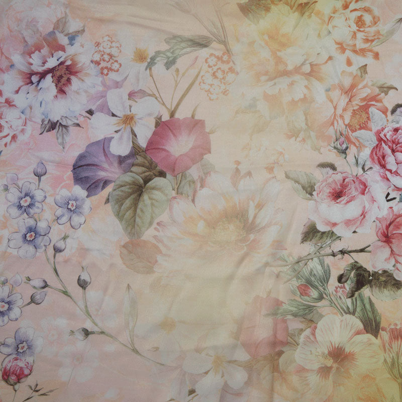 Pastel Peach Digital Print Floral Satin Fabric