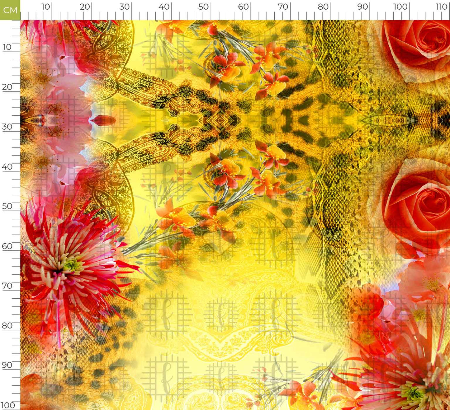 Mellow Yellow And Red Floral Pattern Unstitched Georgette Kaftan