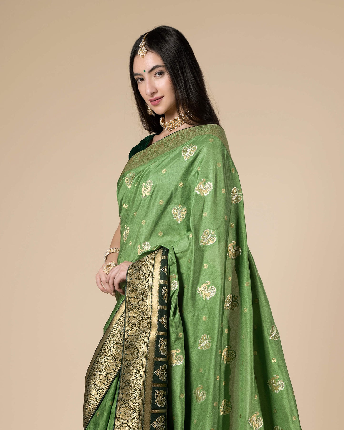 Mint Green Ethnic Pallu Jacquard Work Exclusive Silk Saree